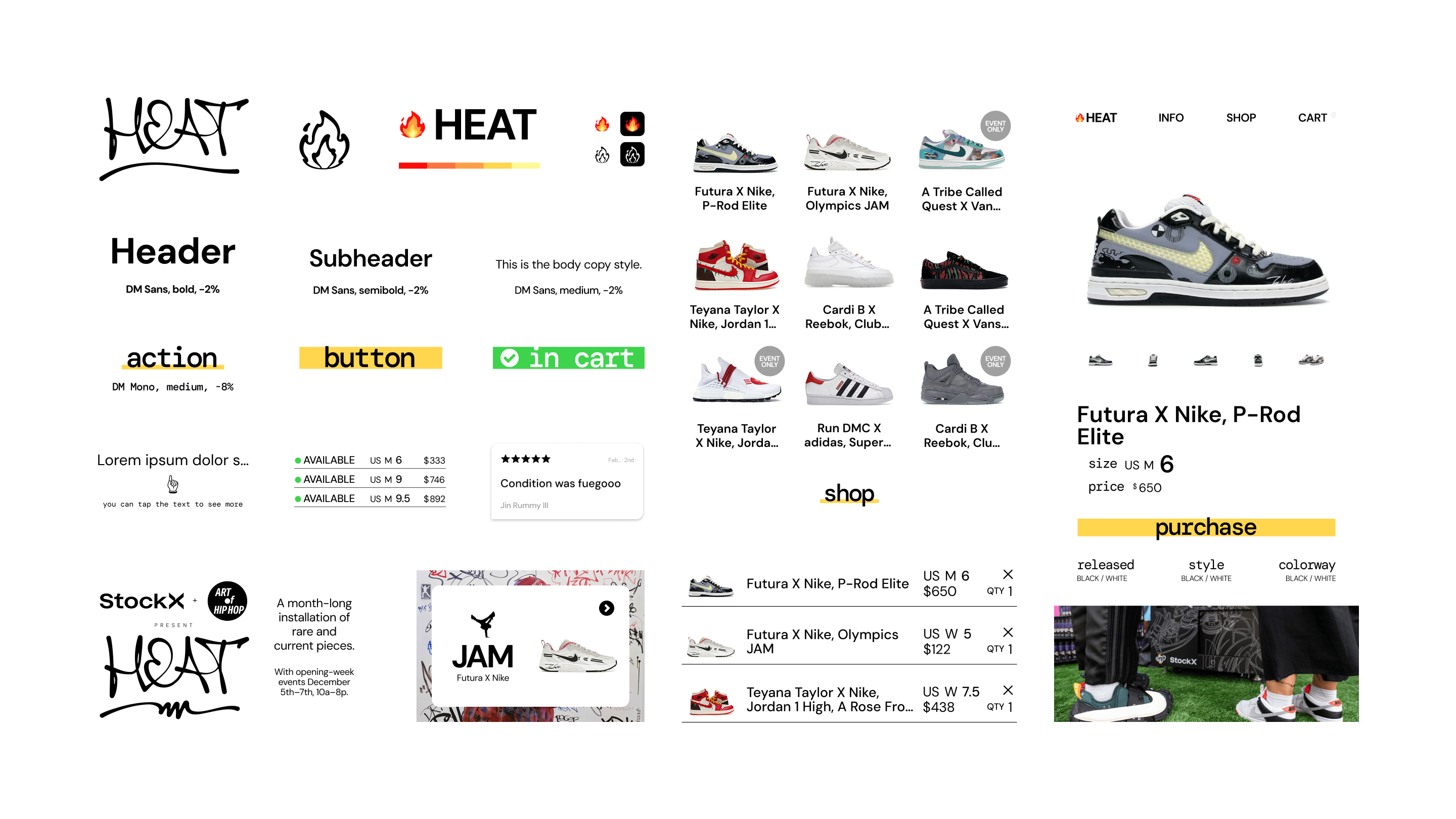 People already use the flame emoji, and the word “heat” to describe popular and personally important releases / pieces.

I worked from a few different typefaces before mixing influences from each of them to make the “scrawl” wordmark.

Ideally, a touch of street style in the branding works an homage but doesn’t feel unwelcoming to anyone who is unfamiliar with this community.

The varied line weight matches a tag from a skilled hand.